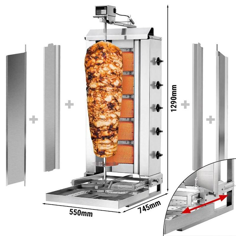 Grill Döner kebab gaz 5 brûleurs max 80 kg mobile avec tôle de protection - moteur en haut_1