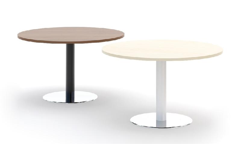 Table de réunion ronde avec base chromée Ogi - MDD. - Blanc 9010, 80, Bouleau clair_1