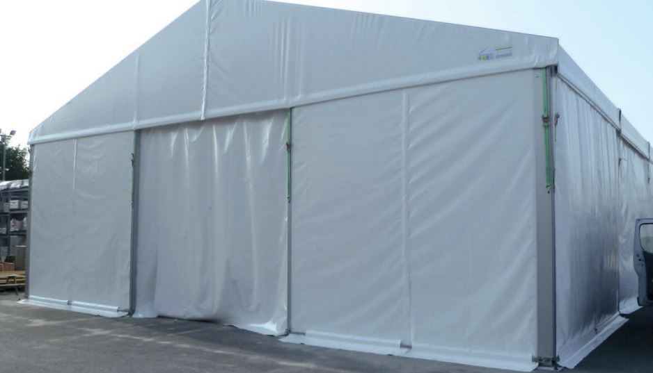 Tente de stockage fermée - structure aluminium renforcée - bâche opaque 650 g/m² - 25x15x4m - ancrage au sol avec platine_1
