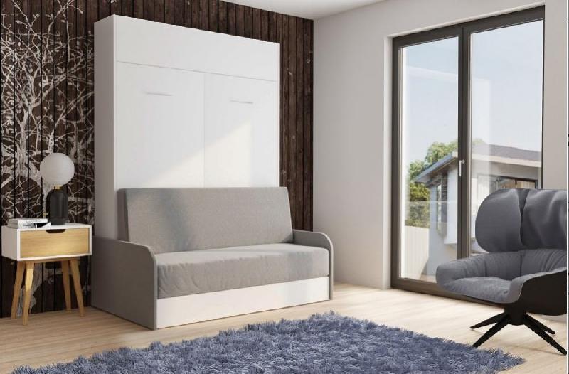 Armoire lit escamotable Dynamo Sofa - canapé avec accoudoirs en microfibre gris - couchage 160x200 cm_1