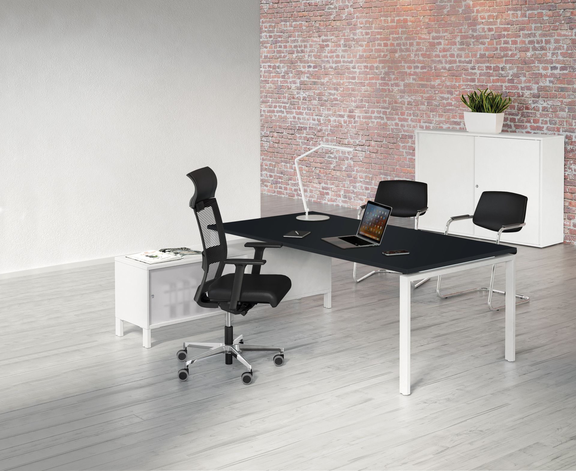Bureau de direction RIO - Sobre et moderne - Plateaux verre ou mélaminé - Fabriqué en France_1