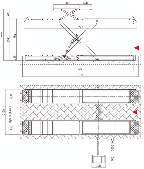 Élévateur hydraulique à ciseaux encastré - Levage 5T principal / 3,5T auxiliaire - Chemins 5 260 mm - BOSCH REXROTH_1