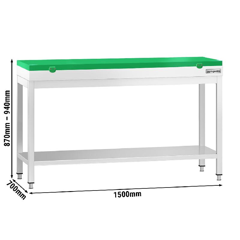Table inox de découpe avec plan vert - Profondeur 700 mm | Ggm - 1500_1