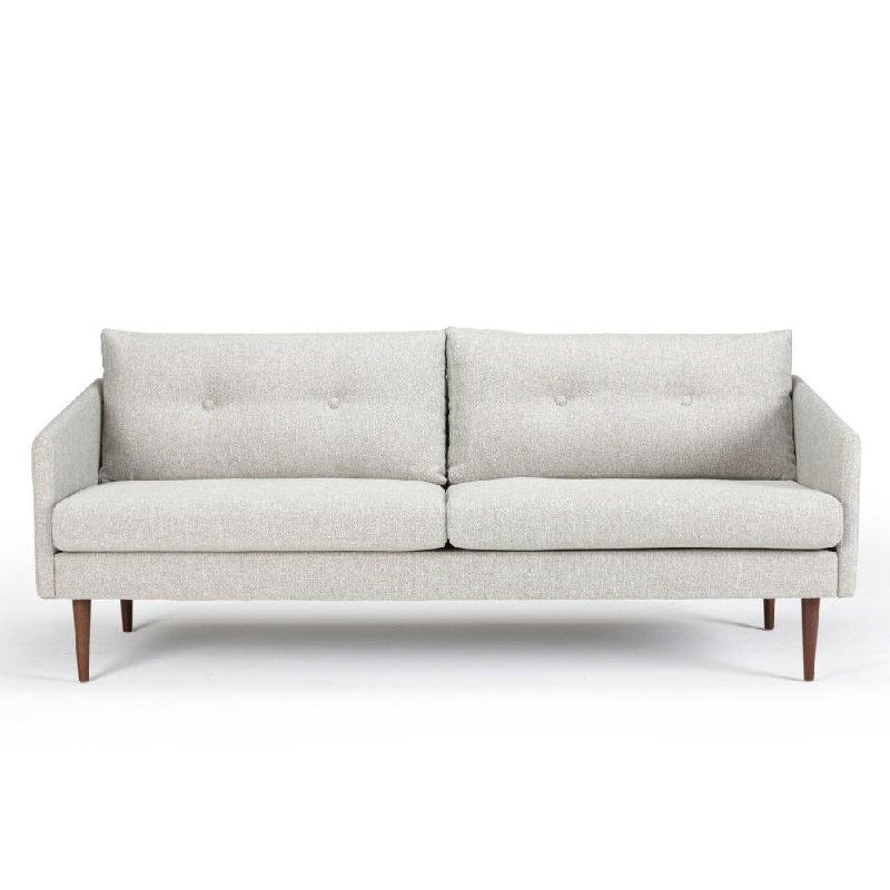 Canapé 3 places design scandinave Anton - tissu tweed sable - dossier capitonné et piétement en chêne_1