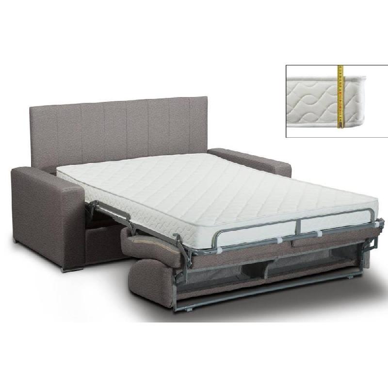 Canapé 4 places convertible express en cuir vachette taupe - Matelas queen-size 16 cm - Tête de lit intégrée_1