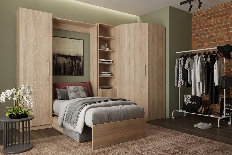 Composition angle lit escamotable chêne Dynamo Sofa - Canapé intégré gris - 90x200 cm - 301x100 cm_1