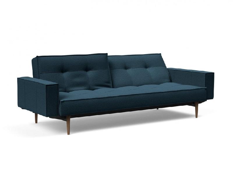 Canapé convertible Splitback Styletto avec accoudoirs - pieds fuseau chêne noyer - tissu Argus Navy Blue - couchage 115x210 cm_1