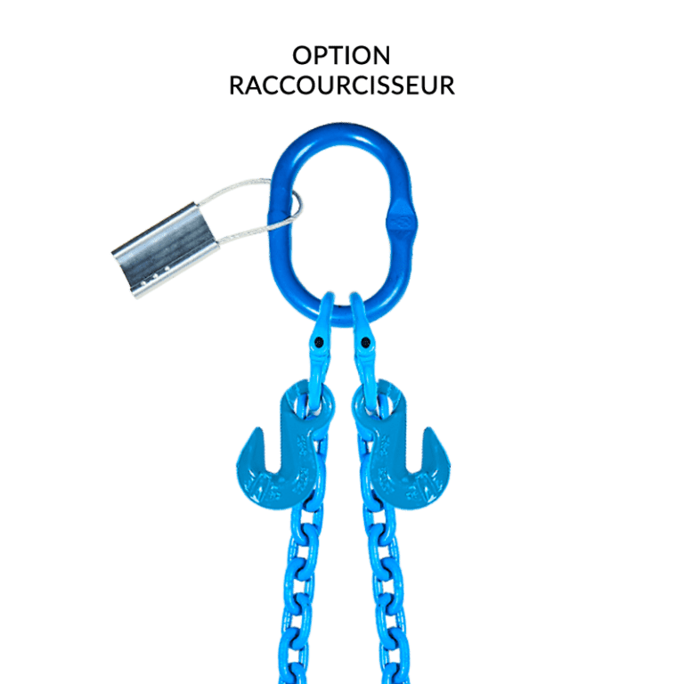 Élingue chaîne de levage 2 brins en acier grade 100 - REF : 23150Y - Capacité 1,50t à 56t - Norme NF EN 818-4_1