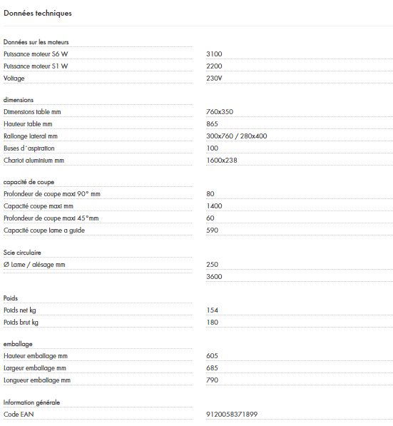 Scie à format - Holzmann - TS250F1600_230V - Puissance moteur S6 3100 W - Lame T.C.T. Ø 250 mm, chariot alu 1600x238 mm_1