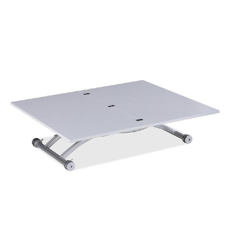 Table basse relevable extensible Hirondelle compacte - Mélaminé chêne blanc 100 x 57/114 cm - Design moderne et gain de place_1