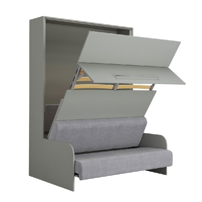 Armoire lit escamotable Sofa Automatica 140 cm - mélaminé gris avec canapé microfibre intégré_1