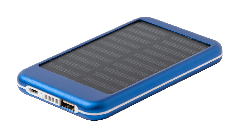 Power bank en aluminium - 4000 mAh - Chargeur solaire et micro USB - Couleur bleu_1