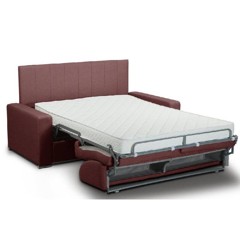 Canapé-lit CanapExpress - Lattes, matelas mémoire 22cm, tête de lit intégrée, microfibre bordeaux, 3 places convertible_1