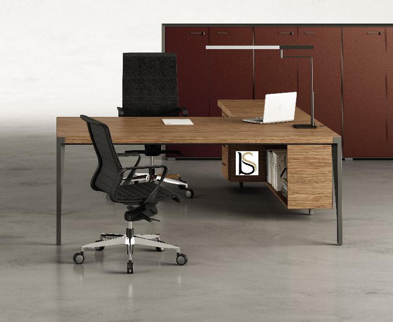 Bureau d'angle avec crédence bois X9- Officity - 172, Droite, Orme gris_1