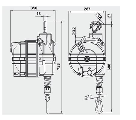 Équilibreur enrouleur 9451-9456 - capacité 100 à 180 kg - câble inox - corps aluminium_1