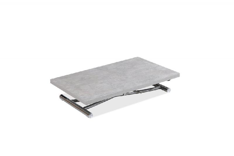 Table basse relevable extensible TRENDY - mélaminé gris béton avec pied chromé - 110 x 70/140 cm_1