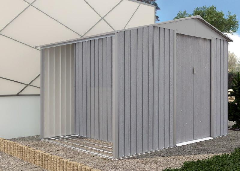 Abri de jardin en métal avec bûcher intégré - gris/bois vieilli - 5,31 m²_1