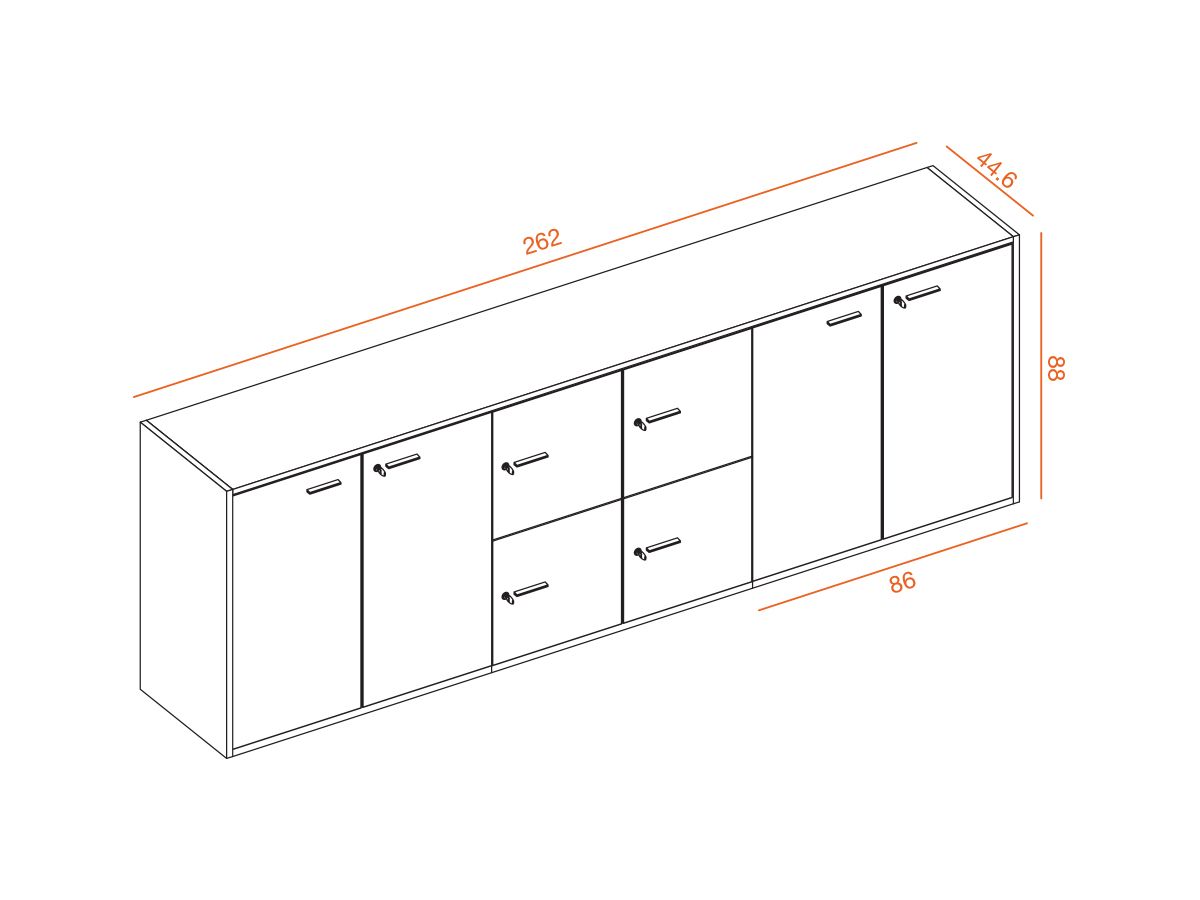 Armoires basses à portes battantes MAGIC avec casiers LOCKE - L262 x H88 cm - Modularité et sécurité_1