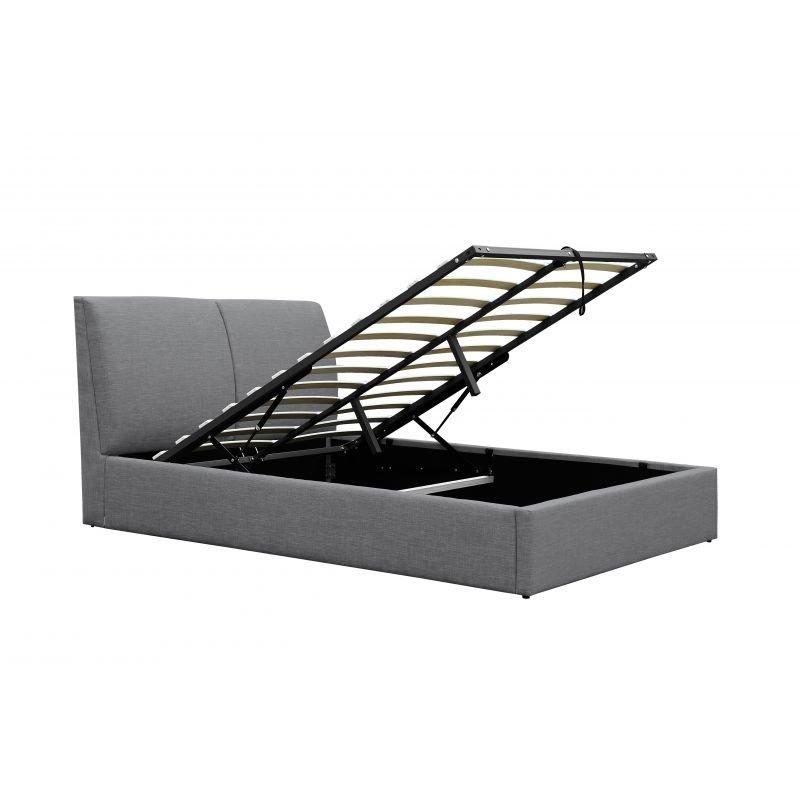 Lit coffre gris Orace 140x190cm - sommier relevable avec grand coffre de rangement et tête de lit effet coussin_1