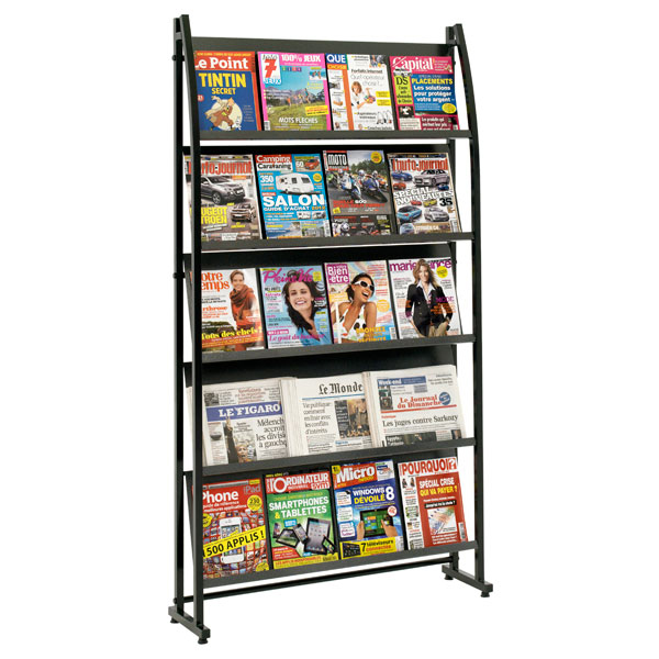 Présentoir Black-Line® 2000 simple-face - 5 étagères inclinées H 32 x L 90 cm - Réf : 205501_1