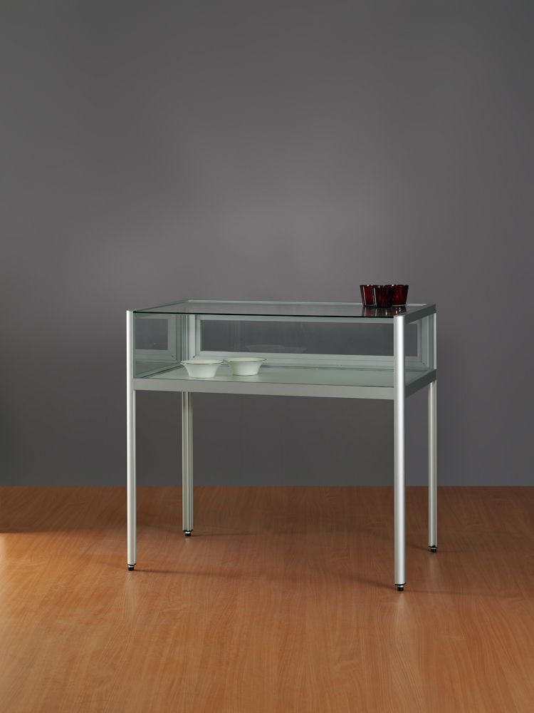 Vitrine table argent avec porte battante - Dimensions L 100 P 60 H 92 cm - Verre trempé sécurit_1