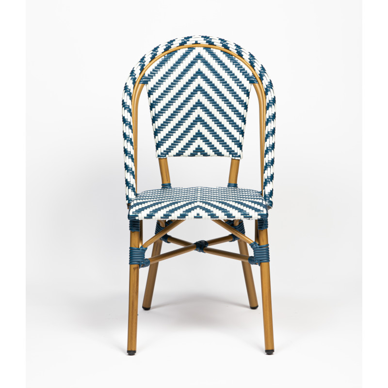 Chaise de terrasse esthétique et pratique - Rivoli - chevrons bleus et blancs - aluminium traité - empilable_1