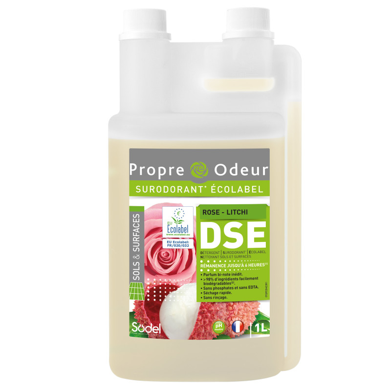 Dse detergent surodorant propre odeur ph : 6,5-7,5 ecolable parfum rose litchi flacon de 1l_1