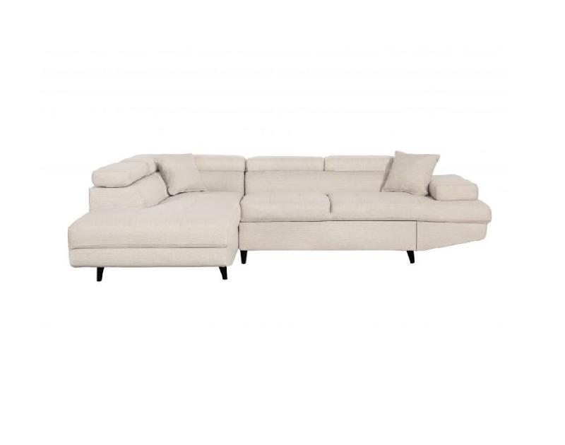 Canapé d'angle méridienne gauche RINO convertible beige avec coffre de rangement - pieds laqués noirs - 3 têtières réglables et 2 coussins déco_1