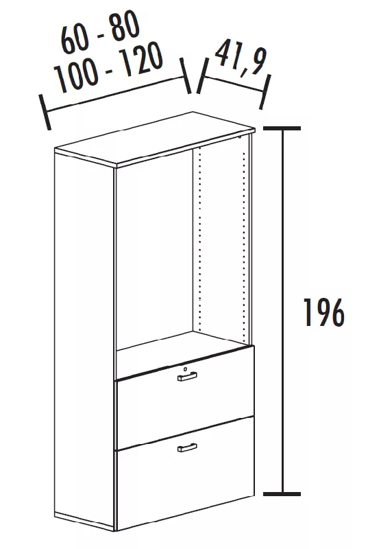 Armoire à dossiers suspendus 2 tiroirs - 1 niche - 2 étagères - hauteur 196 cm (4 largeurs au choix) So Madrid_1