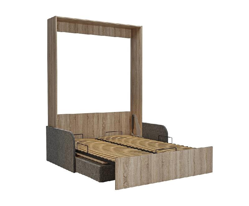 Armoire lit escamotable Dynamo Sofa - chêne, canapé accoudoirs tissu gris, couchage 140x200 cm_1