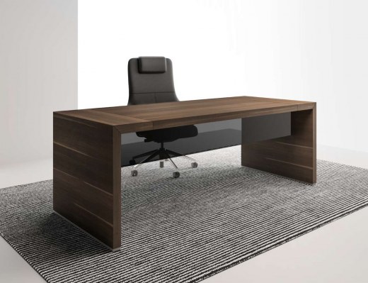 Bureau de direction avec voile de fond en verre fumé Bold58 Bridge - Mélaminé finition eucalyptus - Référence 4920 BD FR101_1