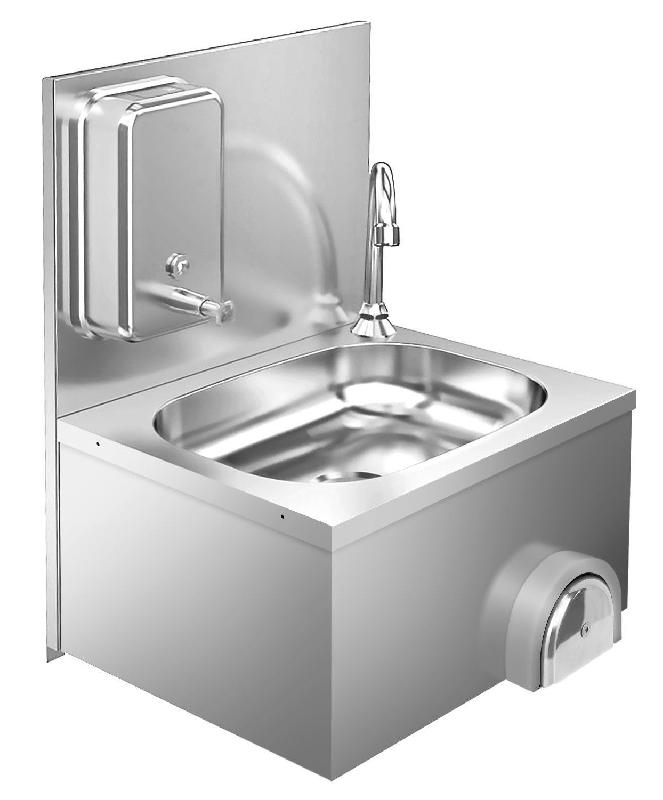 Lave-mains à commande fémorale en inox + distributeur de savon_1