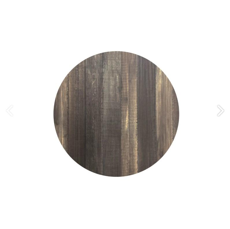 X Cross table de bistrot avec piètement noir + plateau HPL Tropical Wood Ø70 cm_1