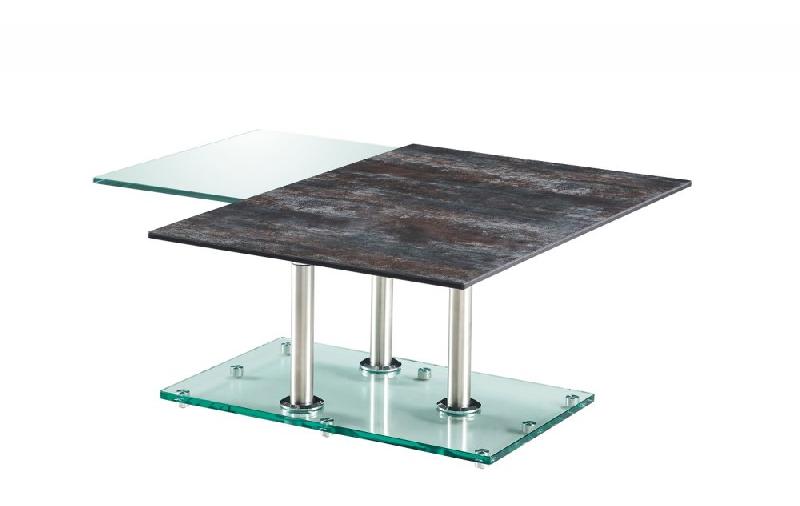 Table basse MATCH - céramique anthracite - 2 plateaux pivotants en verre - piètement chrome_1