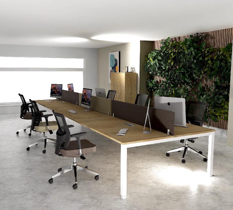 Bureau 6 personnes Tempo - Mobel linea - Blanc 9010, 420, Chêne veiné_0