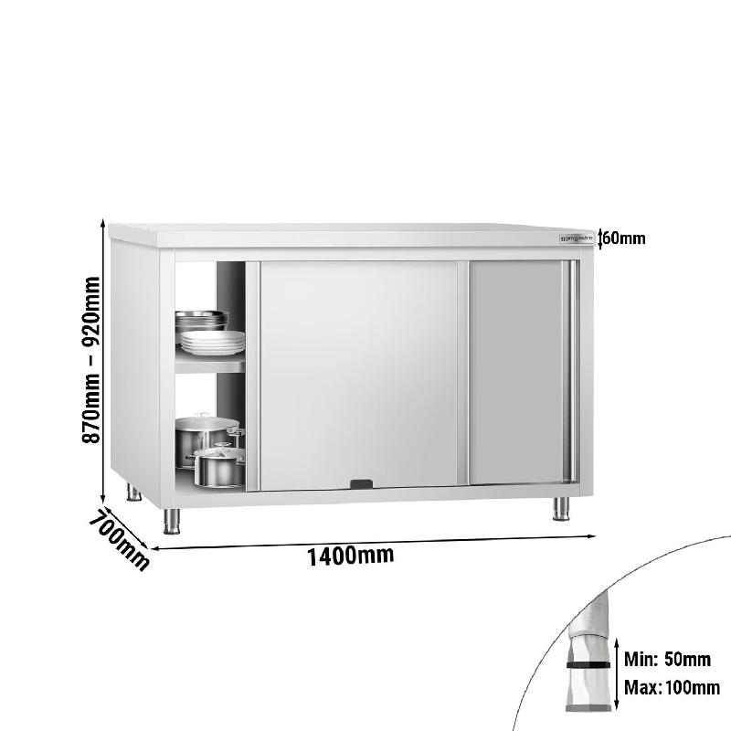 Meuble bas inox central traversant passe-plat P 700 mm - 1400_1