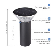 Borne lumineuse d'éclairage public solaire dublin / led / 5 w / en aluminium / 0.38 m_1