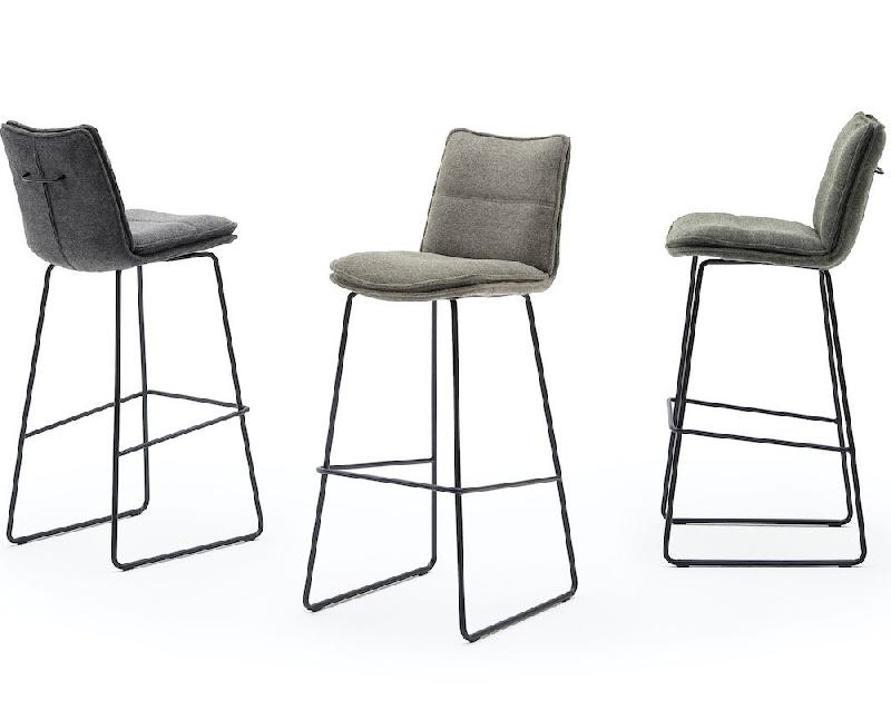 Lot de 2 chaises de bar design Halsou - tissu anthracite, pieds métal laqué noir - dossier avec poignée_1