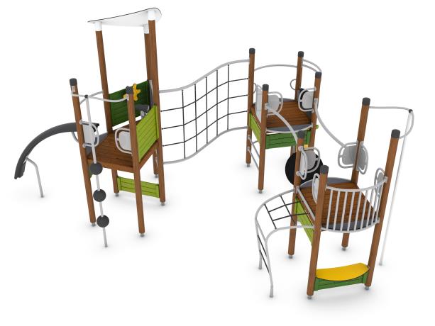 Structure multi-jeux 5 à 12 ans - Uniplay Ebriente 8048388 - Hags - Poteaux bois/panneaux bois - Fondation à enterrer_1