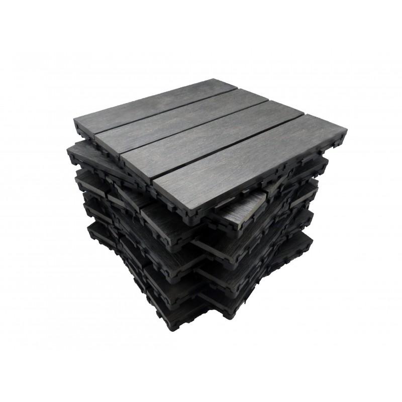 Pack 1 m² caillebotis en bois composite coextrudé - 11 pièces 30x30 cm - Coloris charbon - Surface couverte 1 m²_1