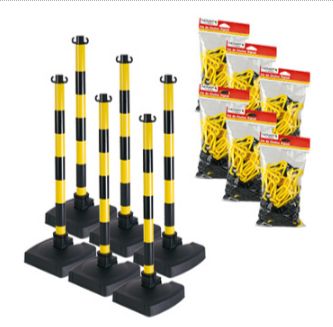 28650 - Kit 6 poteaux de signalisation en PVC avec chaîne - Virages - Catadioptres pour visibilité nocturne_1