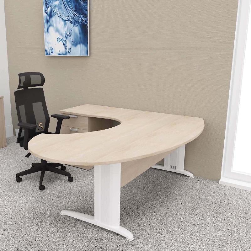 Bureau ergonomique et caisson intégré Sigma - Mobel Linea - 200, Blanc, Acacia clair, Gauche, 3 tiroirs_0