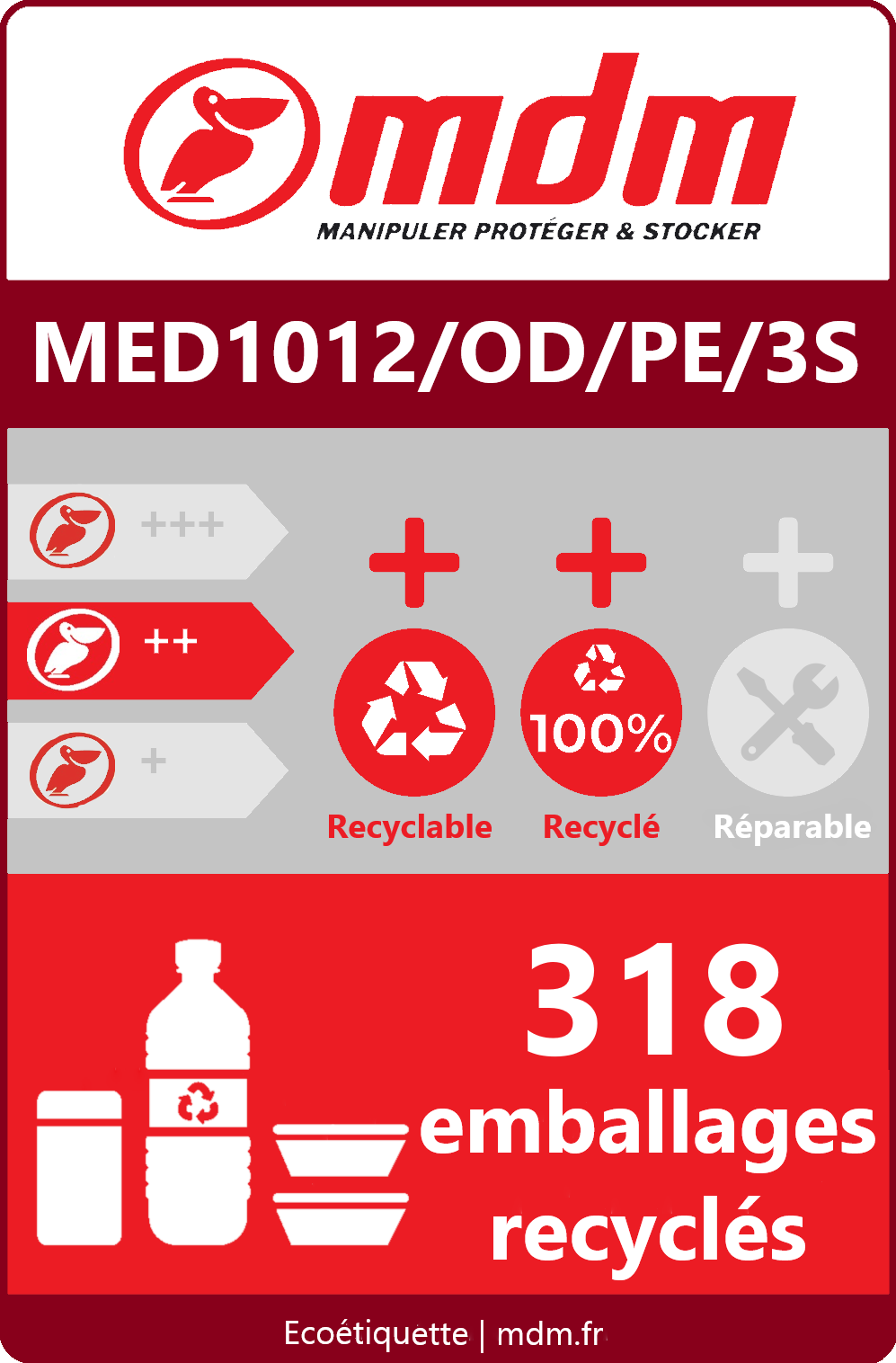 Palette plastique 1000 x 1200 - Plancher ajouré, 3 semelles, pour secteurs pharmaceutiques ou vente au détail - MED1012/OD/PE/3S_1
