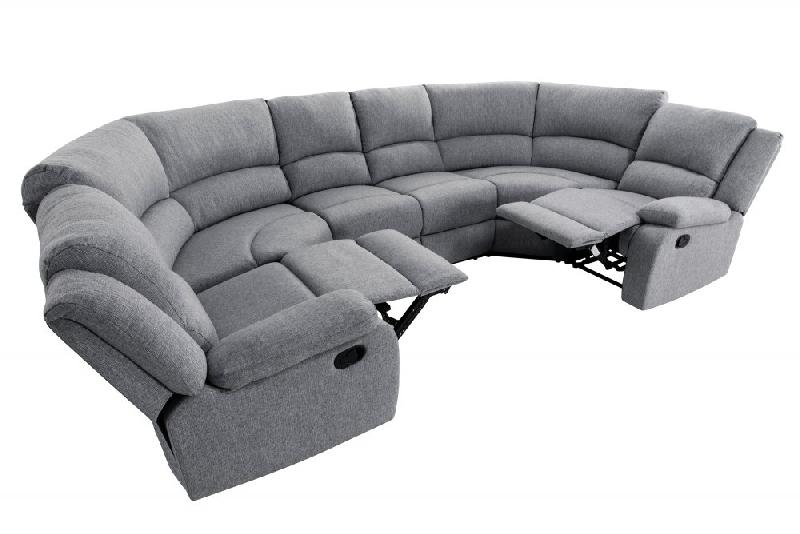Canapé panoramique de relaxation 8 places MOSA - tissu gris - dossiers inclinables et repose-pieds_1