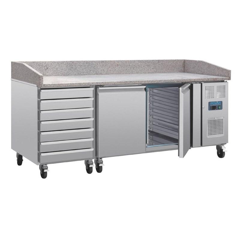 Comptoir à pizza 2 portes avec dessus granit 7 tiroirs à patons serie U 290L UA080 Polar_1