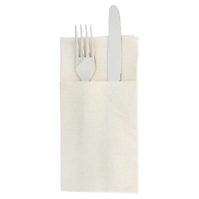 Serviette-étui pour couverts effet tissu crème 40x40cm - par 700_1
