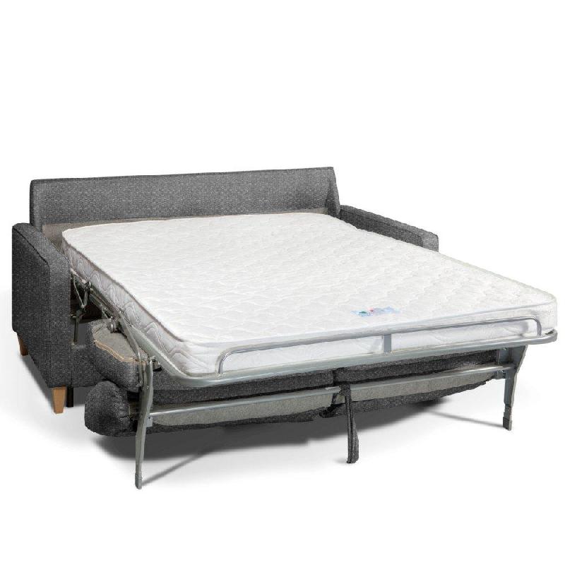 Canapé convertible scandinave 140 cm - Matelas 16 cm - Système express avec sommier à lattes RENATONISI - Tweed gris graphite_1