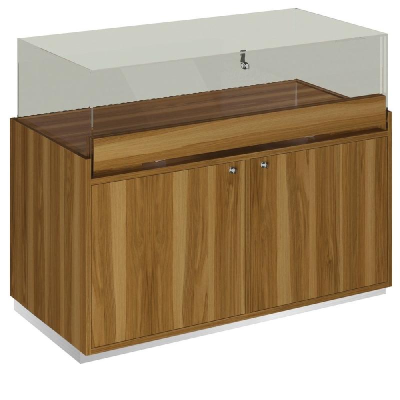 Comptoir T01 vitrine 4 Faces et MDF naturel+olivier - 120x60x93cm_1