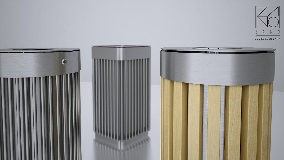 03.053.1.Sc - Poubelle Tubus Zano - 65L - Design moderne - Structure en acier ou inox - Parement en bois exotique ou épicéa_1