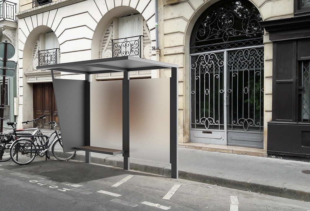 Abri bus pur - structure en acier galvanisé - bardage en verre trempé - avec banquette - 300 x 143 cm_0
